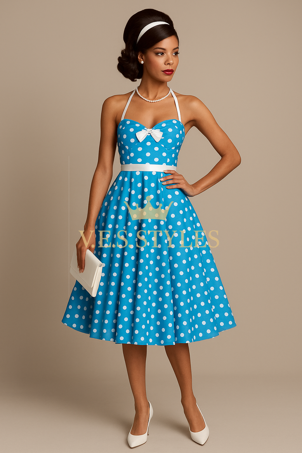 Retro knee length polkadot dress